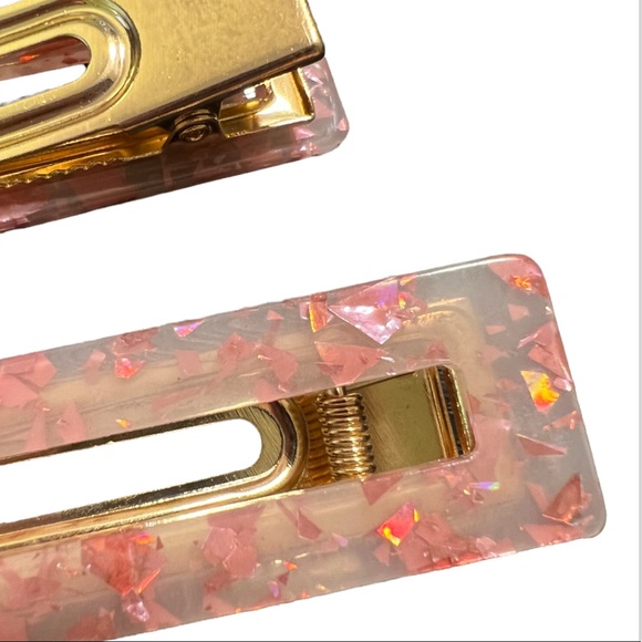 Hair Clips Two Piece Holographic Pink Hair Set Barrettes Beautiful Acrylic Resin - Picture 6 of 11